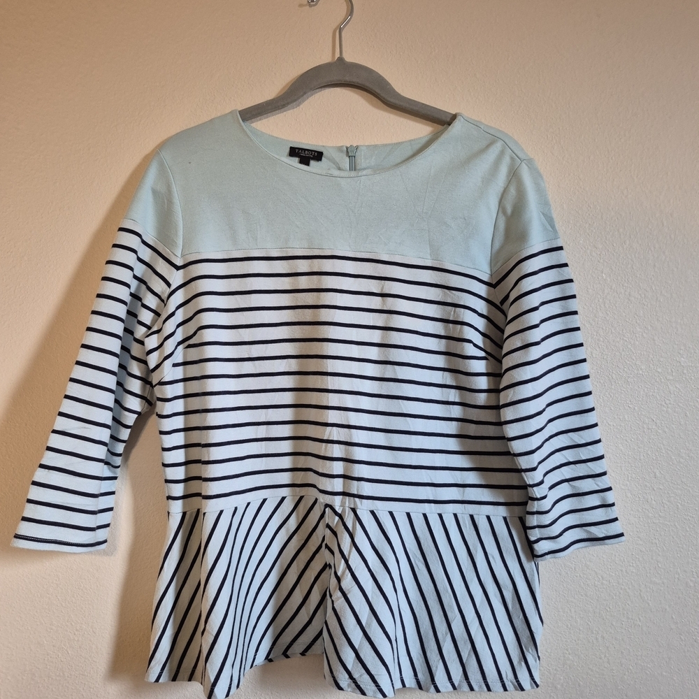 Talbots Black and White Striped Blouse